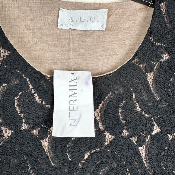 A.L.C. Scarlet Mini Dress‎ Long-Sleeve Black Lace Nude Lining Ruched Side W S - Picture 11 of 12